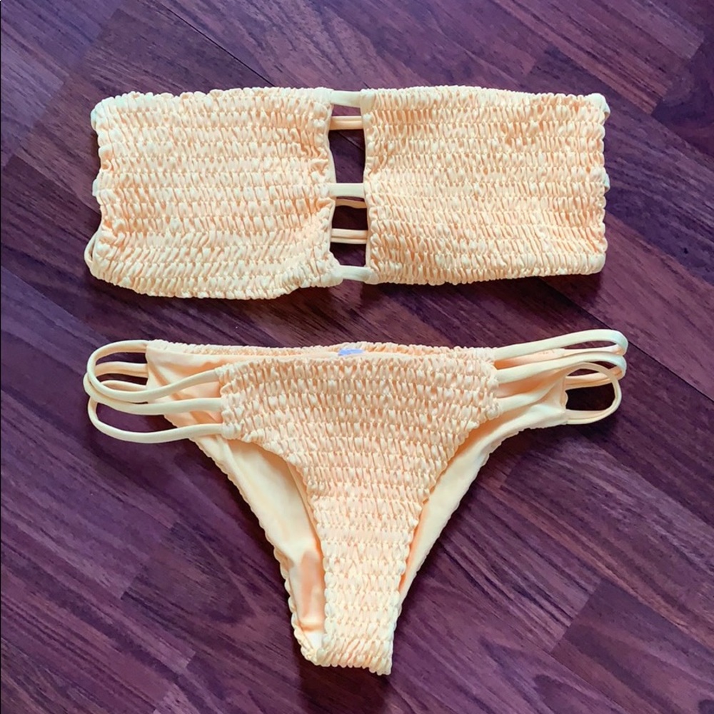 Yellow Smocked Bandeau Bikini